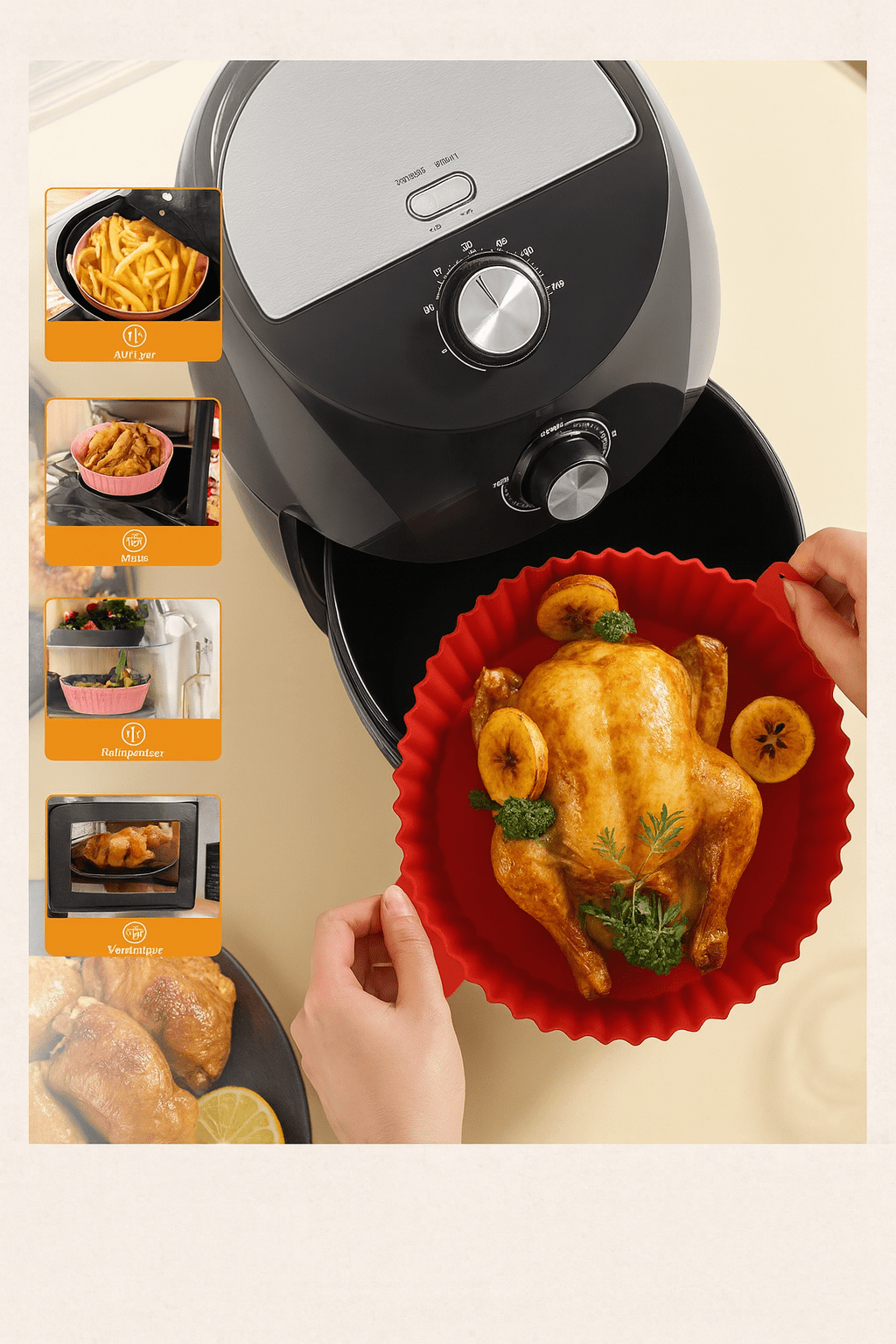 Airfryer Set – Herbruikbare Siliconen Liner & Bakplaat | Makkelijk schoonmaken & gezonder koken - puuratelier.be